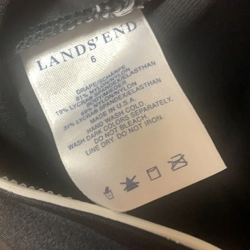 Lands End‎ Black White Halter Swim Wear Tankini Top Size 6